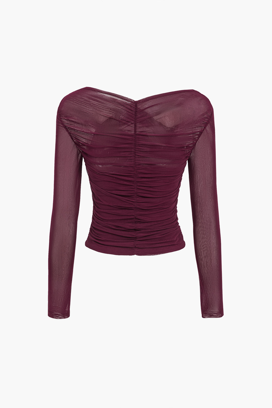 Victoria | Elegant Ruched Mesh Top with Long Sleeves - Lumina