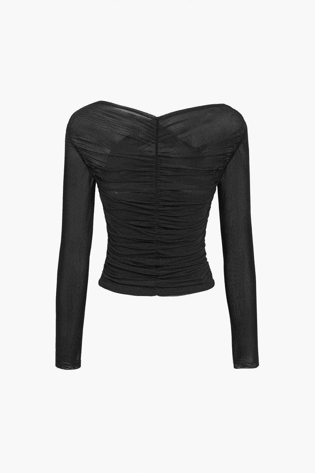 Victoria | Elegant Ruched Mesh Top with Long Sleeves - Lumina