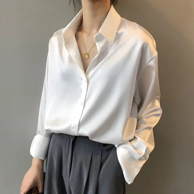 Victoria | Elegant White Button Down Blouse with Relaxed Fit - Lumina