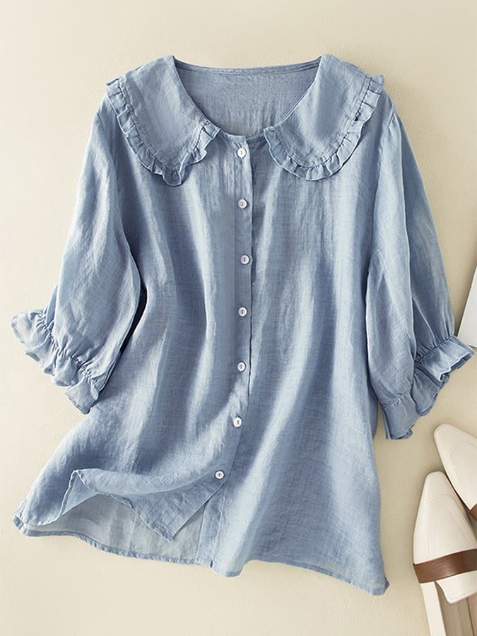 Victoria | Relaxed Fit Ruffle Collar Top for Effortless Summer Style - Lumina