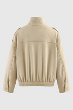 Victoria | Stylish Beige Bomber Jacket with Stand Collar - Lumina