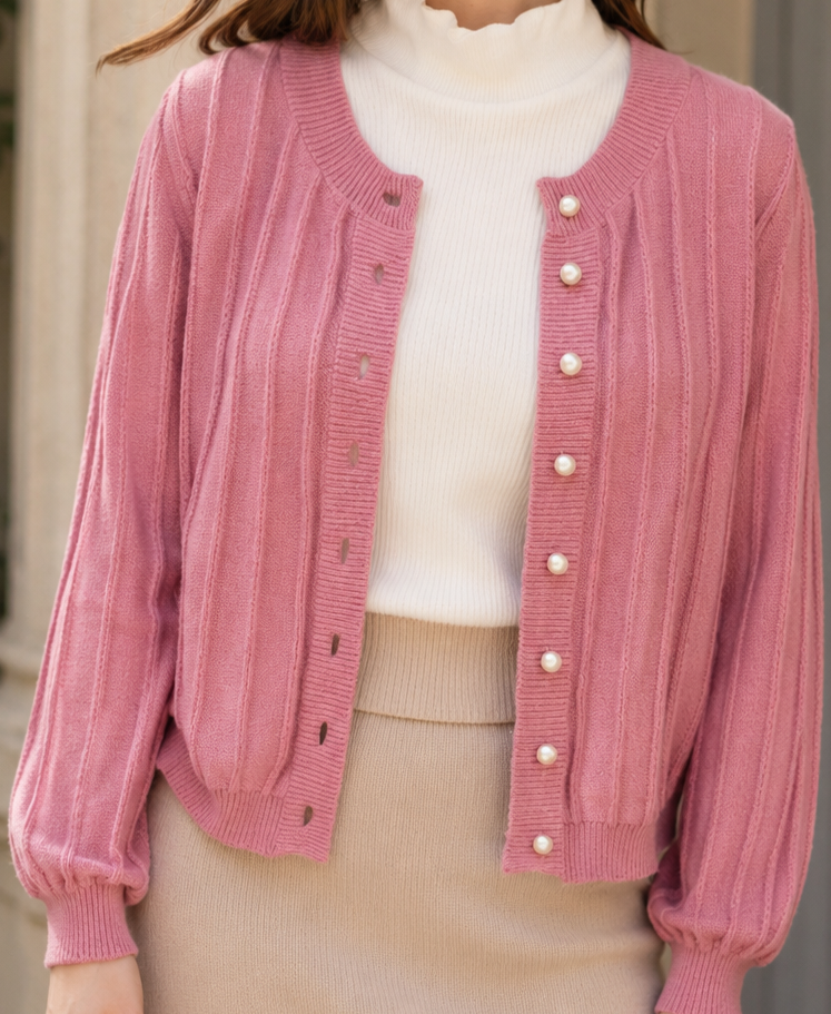 Sophia | Cozy Pink Knit Cardigan with Open Front - Lumina