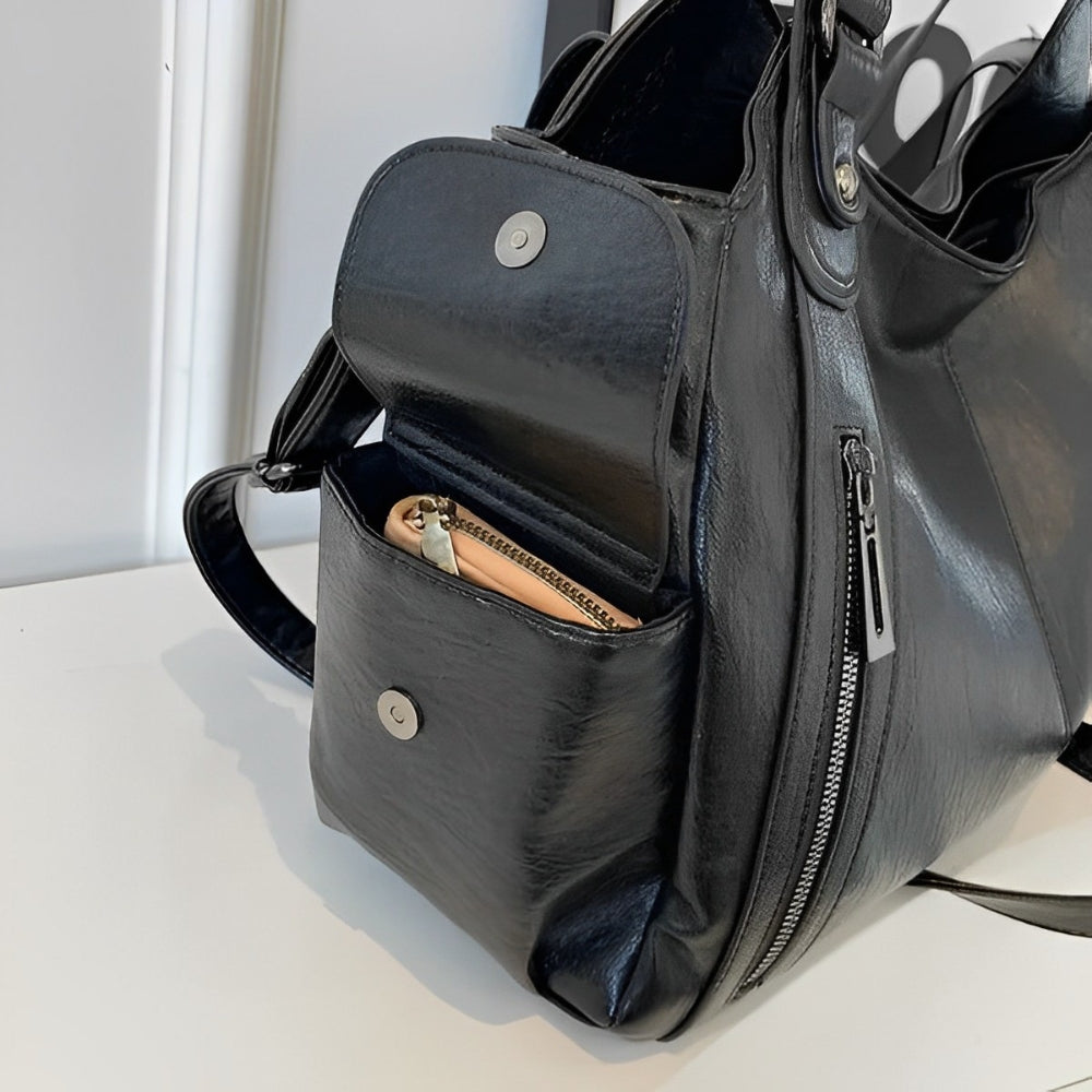 Aliona | Stylish Black School Bag with Versatile Functionality - Lumina