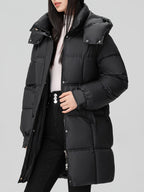 Amelia | Stylish Hooded Longline Puffer Coat with Belt - Lumina