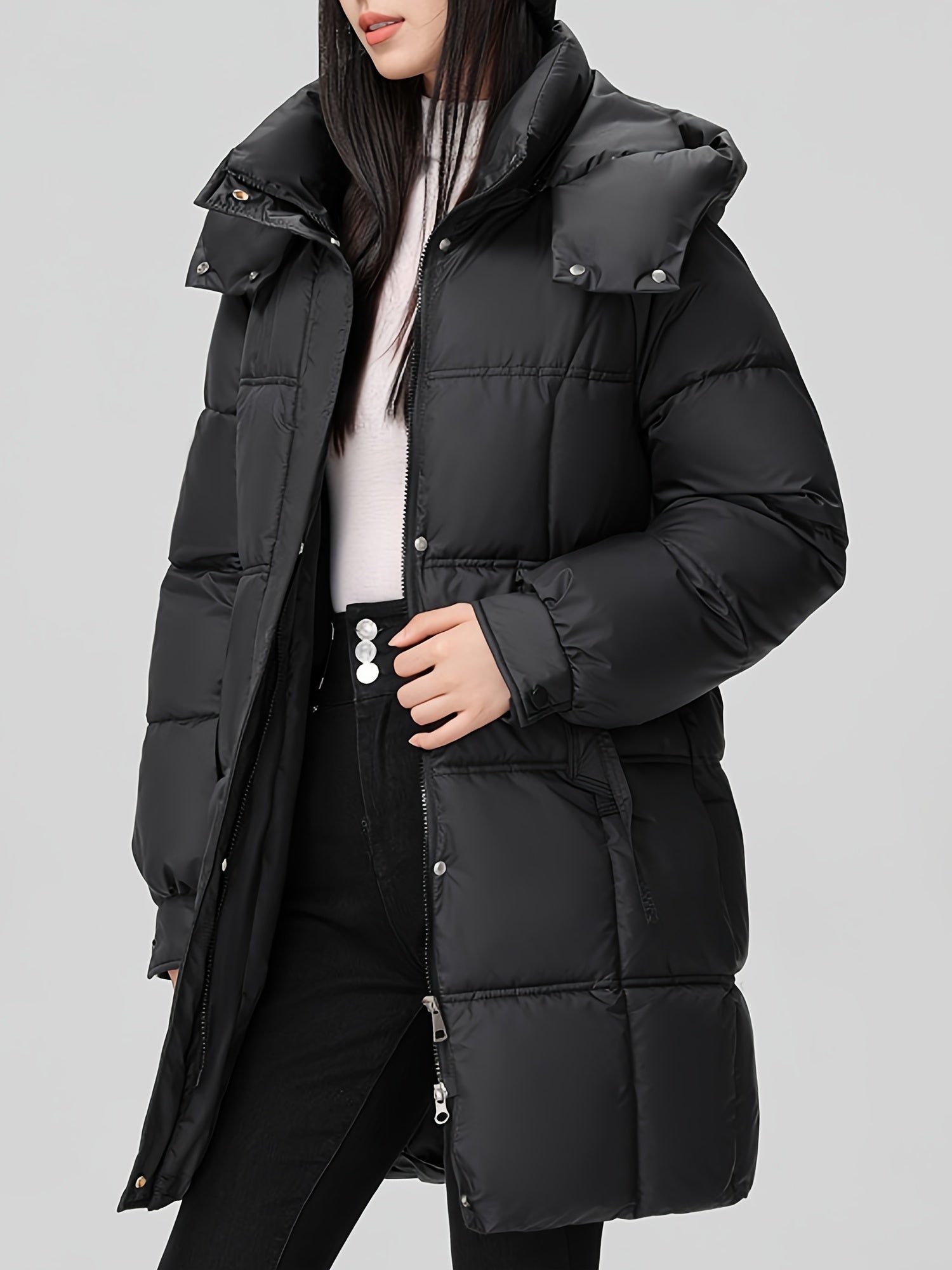 Amelia | Stylish Hooded Longline Puffer Coat with Belt - Lumina