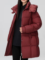 Amelia | Stylish Hooded Longline Puffer Coat with Belt - Lumina