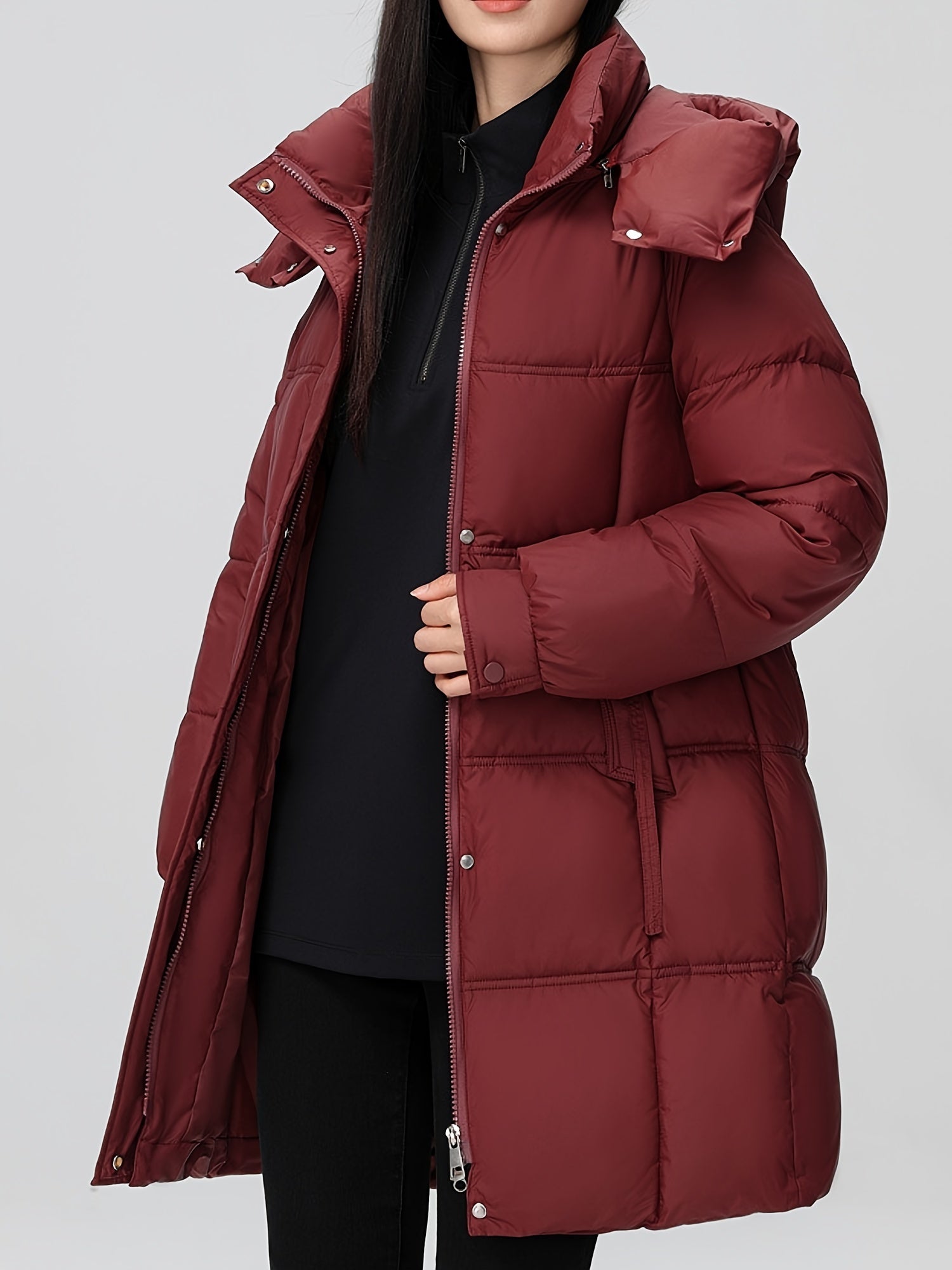 Amelia | Stylish Hooded Longline Puffer Coat with Belt - Lumina