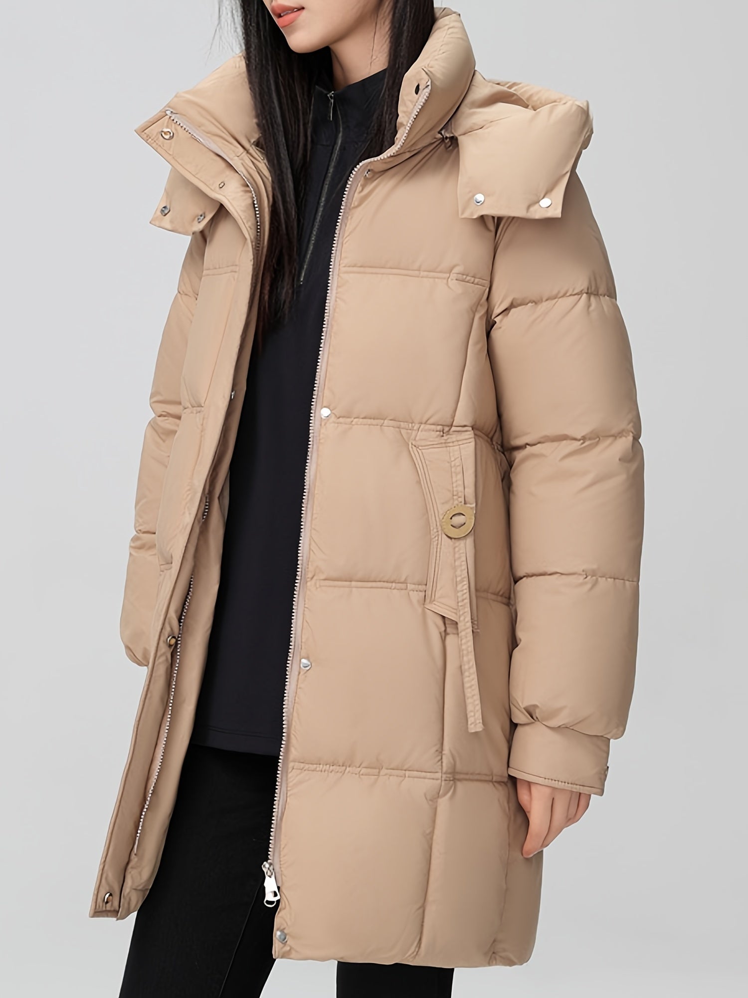 Amelia | Stylish Hooded Longline Puffer Coat with Belt - Lumina
