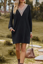 Aria | Casual Dress with V-Neck Lace Trim - Lumina