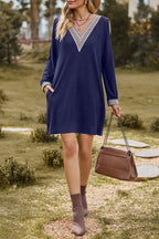 Aria | Casual Dress with V-Neck Lace Trim - Lumina