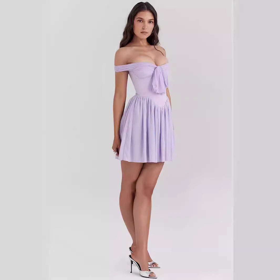 Aria | Off Shoulder Mini Dress Bow Front - Lumina