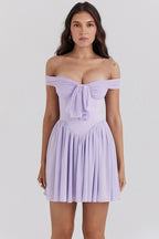 Aria | Off Shoulder Mini Dress Bow Front - Lumina