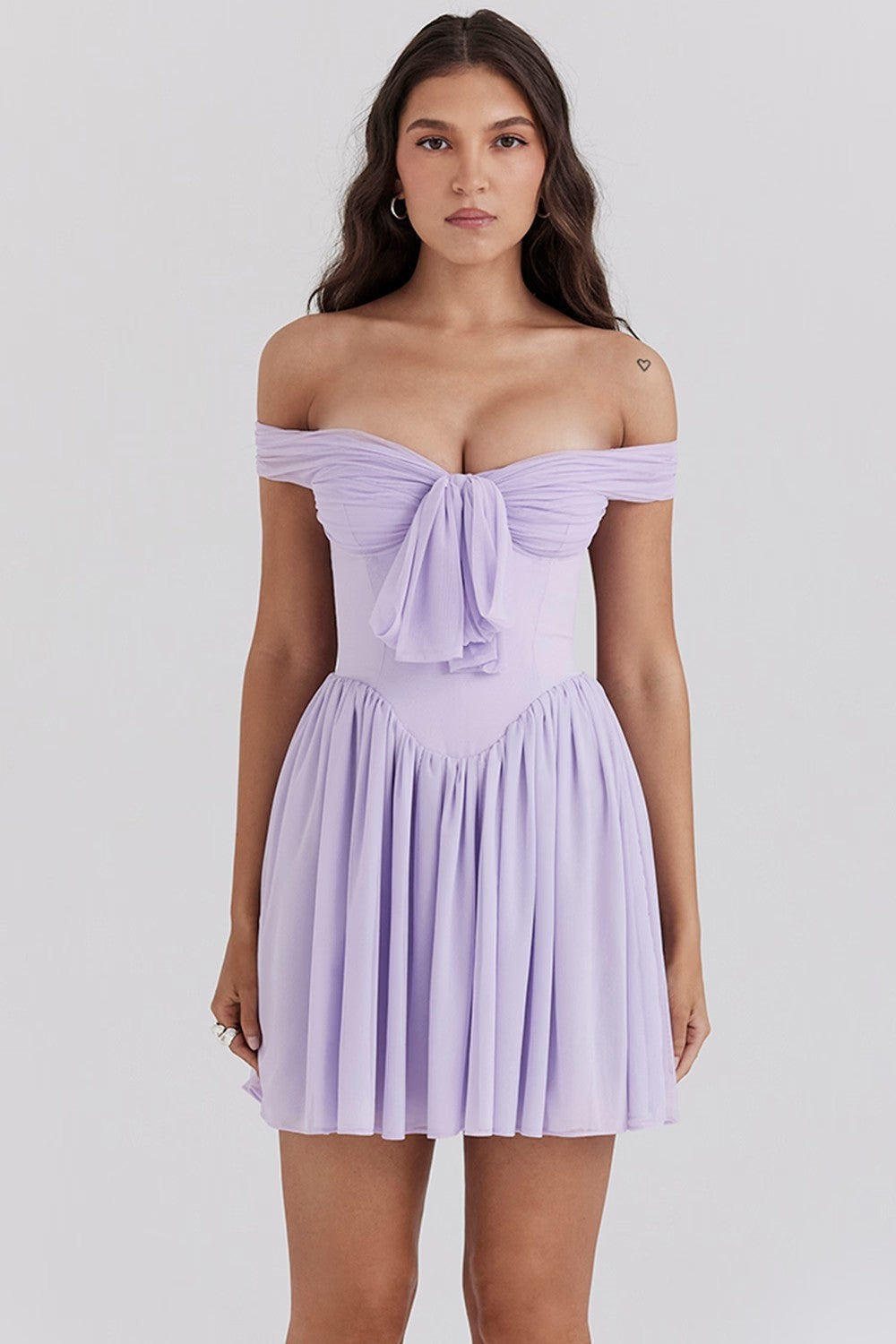 Aria | Off Shoulder Mini Dress Bow Front - Lumina