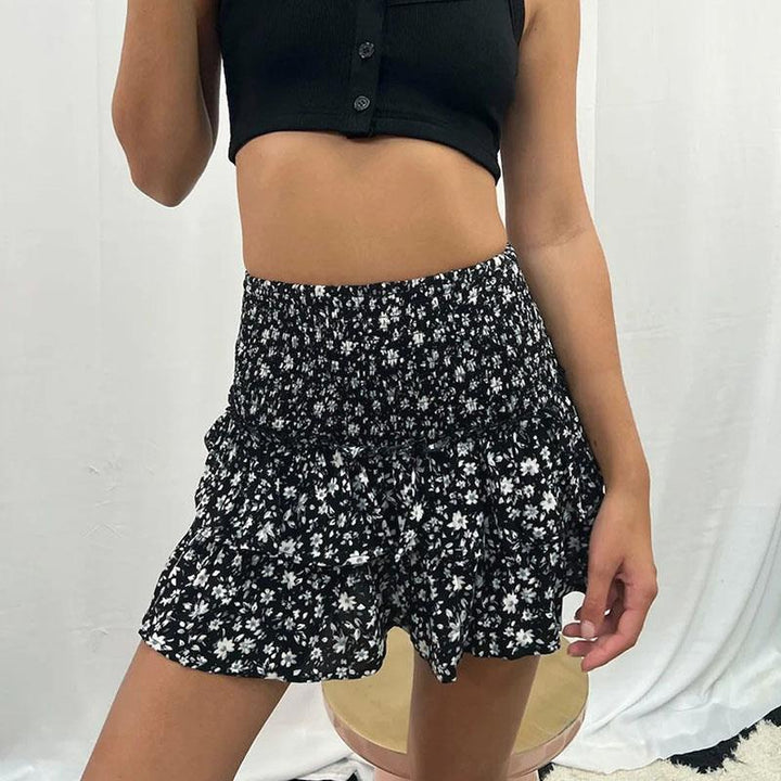 Aurelie | Playful Ruffle Bohemian Skirt with Vibrant Print - Lumina