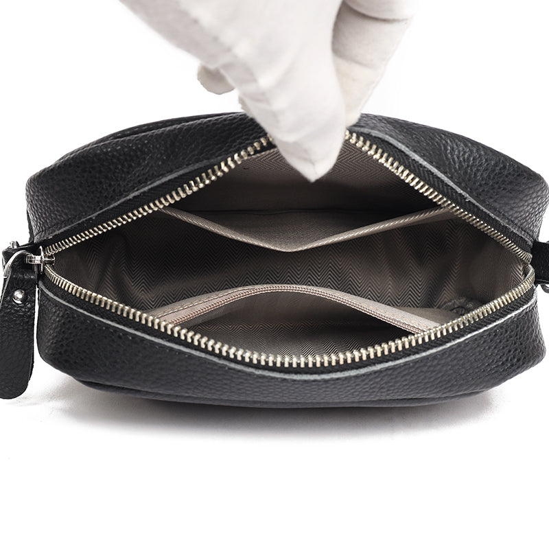 Bella | Chic Compact Black Leather Shoulder Bag - Lumina