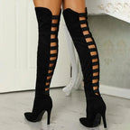 Bella | Daring Cutout Black High Heel Boots for Women - Lumina