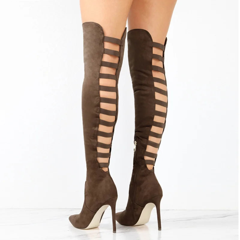 Bella | Daring Cutout Black High Heel Boots for Women - Lumina