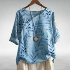 Charlotte | Breezy Leaf Print Blouse with Button-Up Design - Lumina