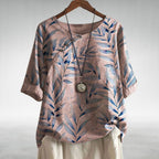 Charlotte | Breezy Leaf Print Blouse with Button-Up Design - Lumina