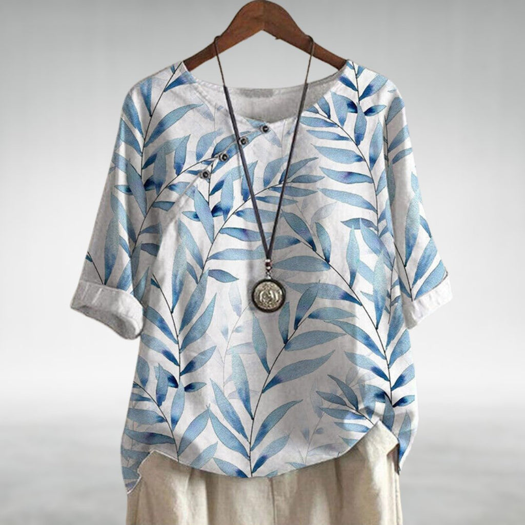 Charlotte | Breezy Leaf Print Blouse with Button-Up Design - Lumina