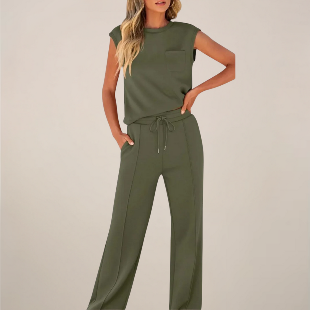 Charlotte | Relaxed Fit Two Piece Pants Set with Drawstring - Lumina