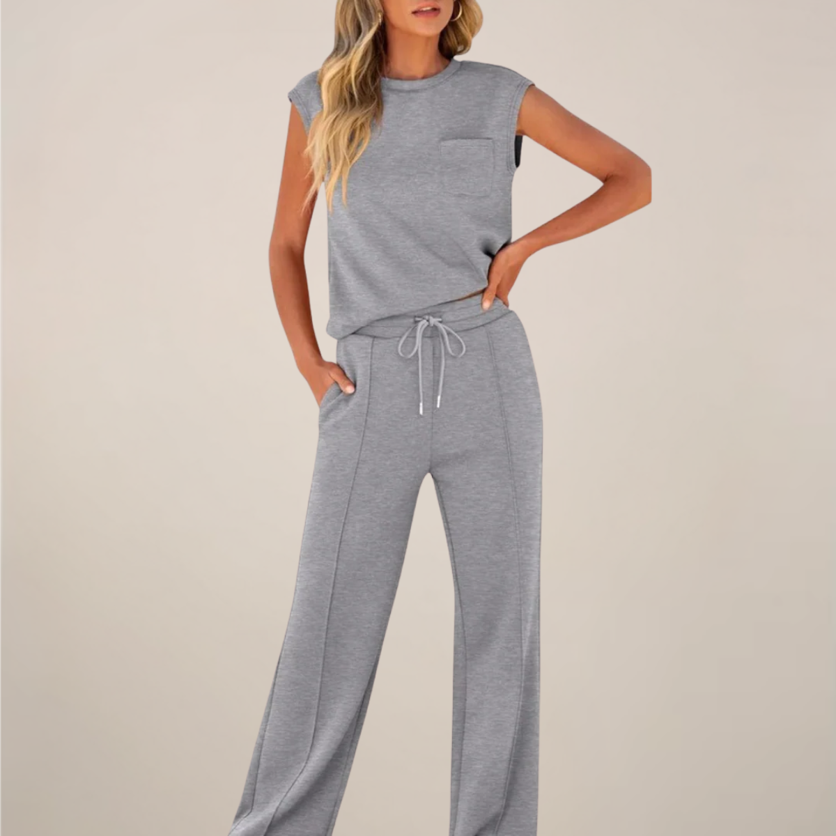 Charlotte | Relaxed Fit Two Piece Pants Set with Drawstring - Lumina