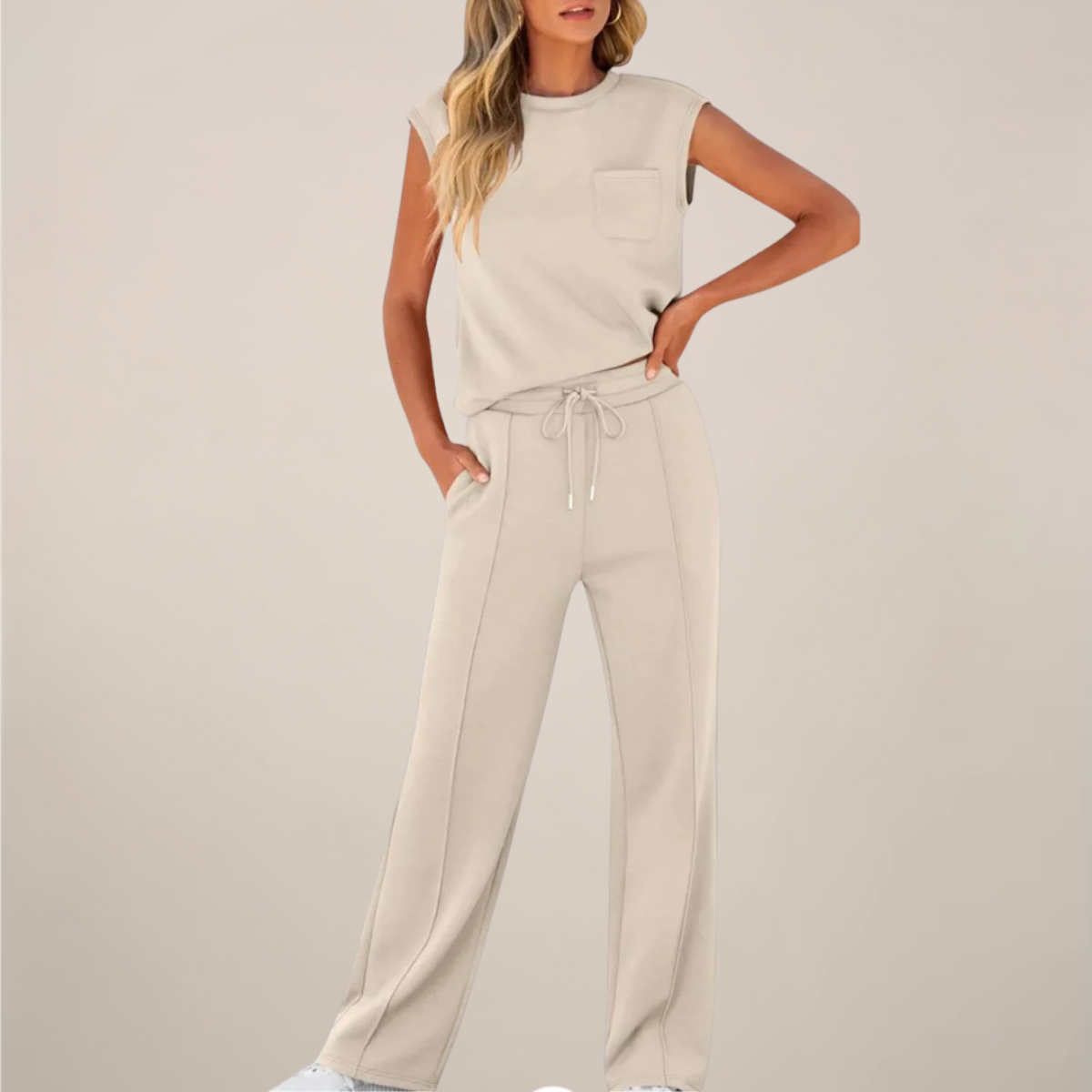 Charlotte | Relaxed Fit Two Piece Pants Set with Drawstring - Lumina
