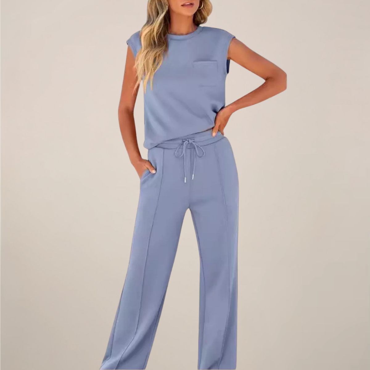 Charlotte | Relaxed Fit Two Piece Pants Set with Drawstring - Lumina
