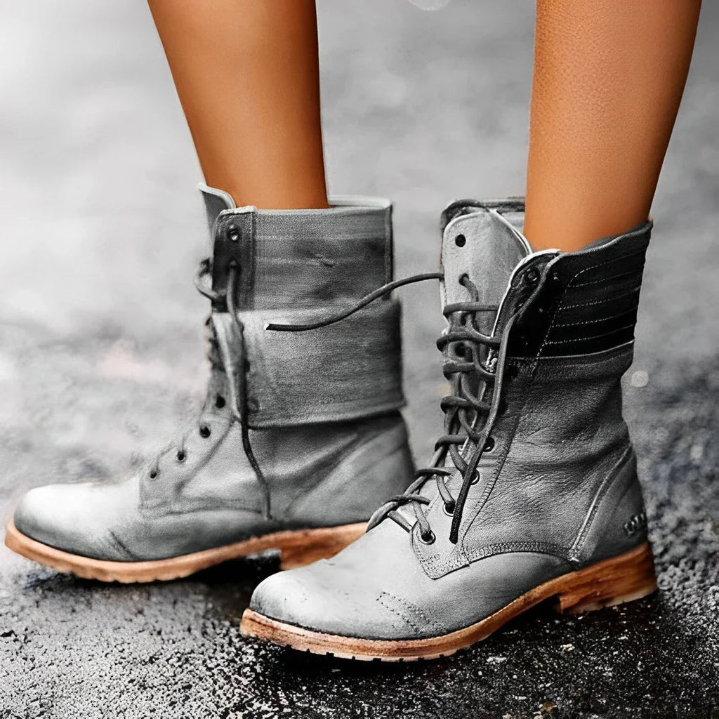 Chloe | Rugged Black Lace-Up Combat Boots for Women - Lumina