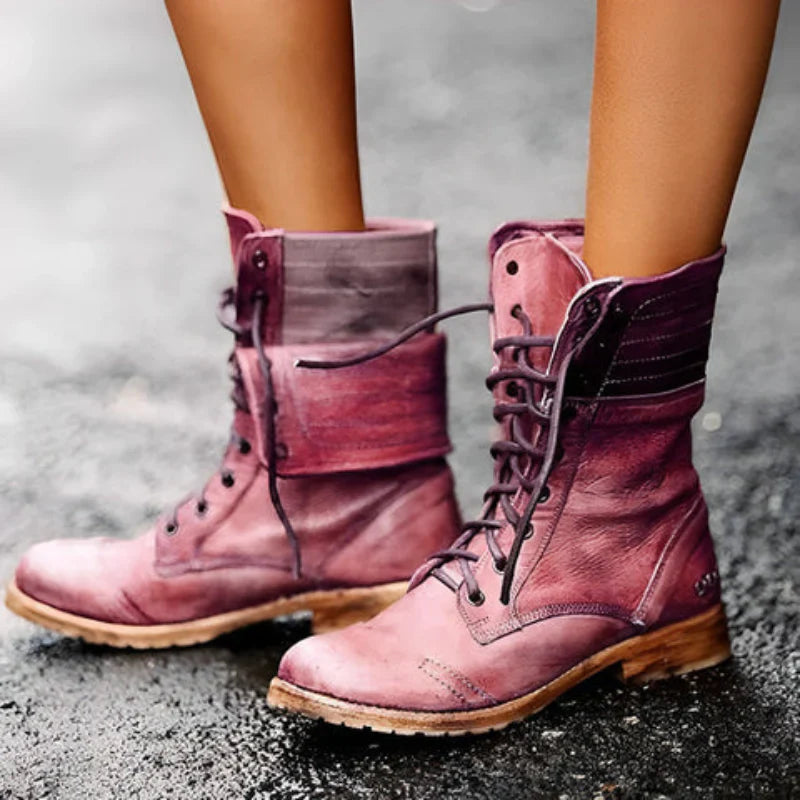 Chloe | Rugged Black Lace-Up Combat Boots for Women - Lumina