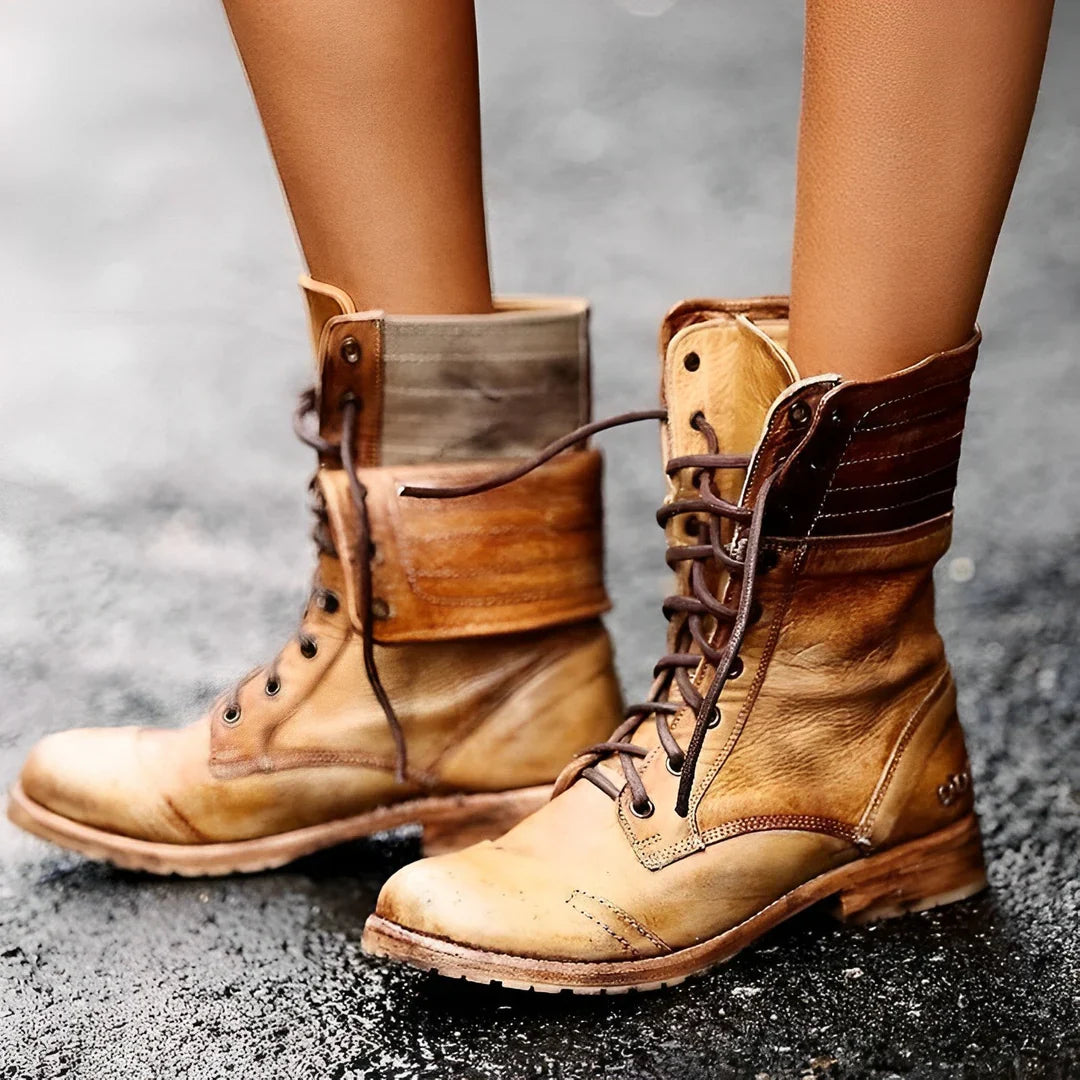 Chloe | Rugged Black Lace-Up Combat Boots for Women - Lumina