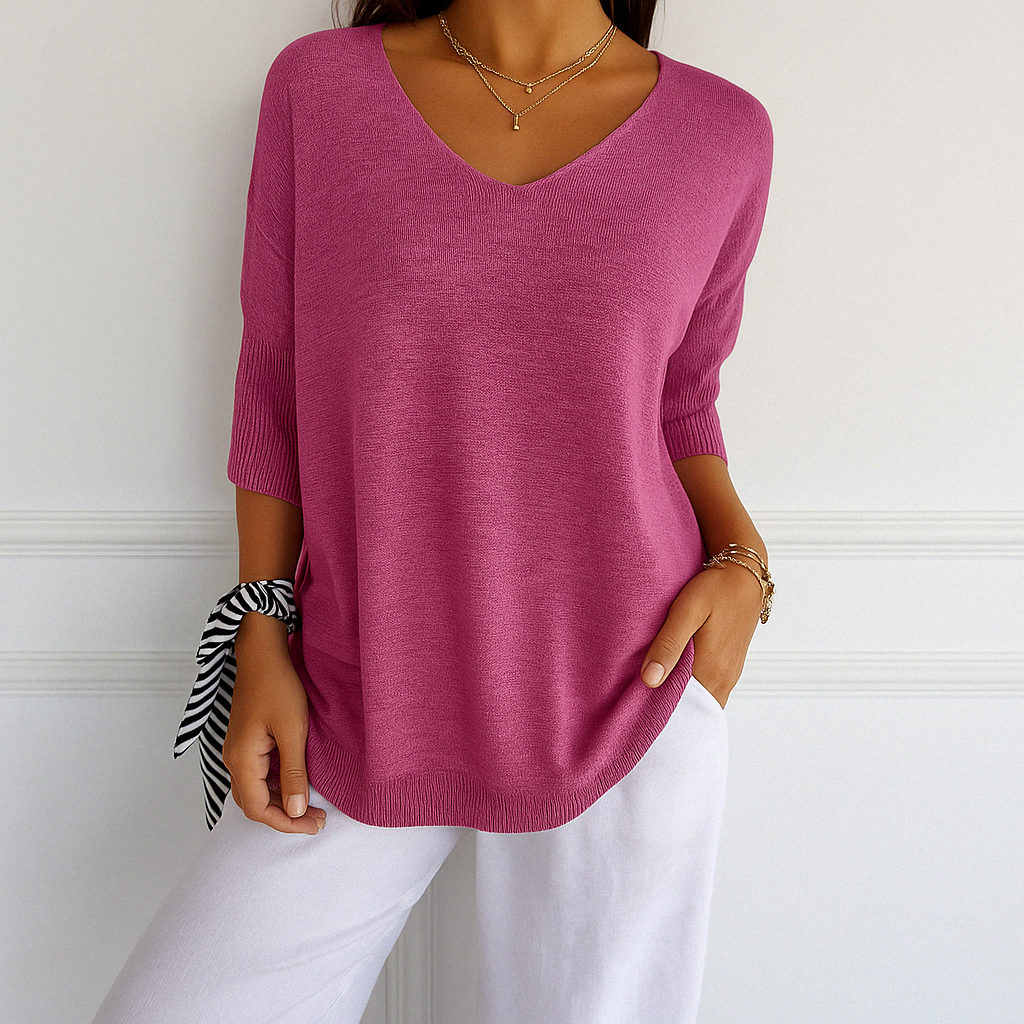 Clara | Relaxed V-Neck Sweater with Minimalist Design - Lumina