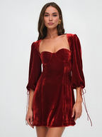 Crimson Dawn | Mini Dress Velvet Puff - Lumina