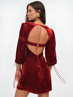 Crimson Dawn | Mini Dress Velvet Puff - Lumina
