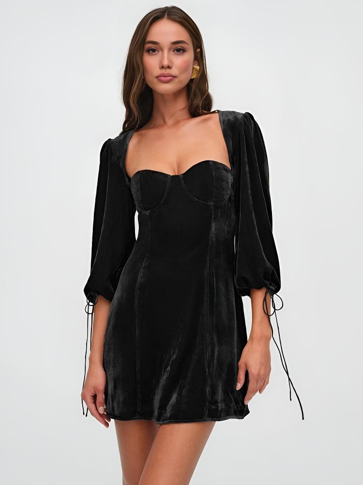Crimson Dawn | Mini Dress Velvet Puff - Lumina