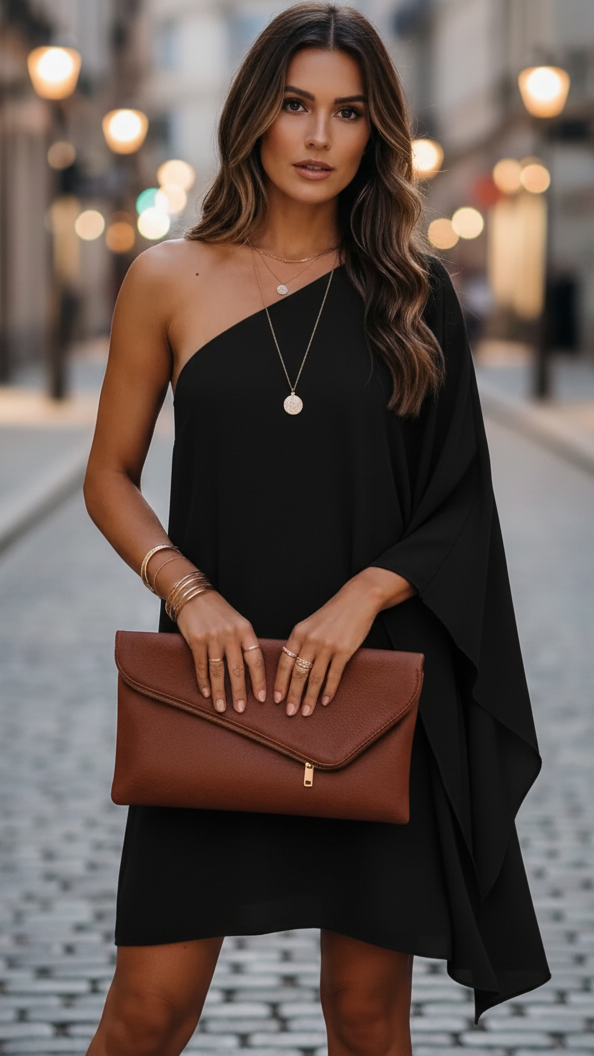 Eclipse Nightfall | One-Shoulder Draped Mini Dress – Lumina