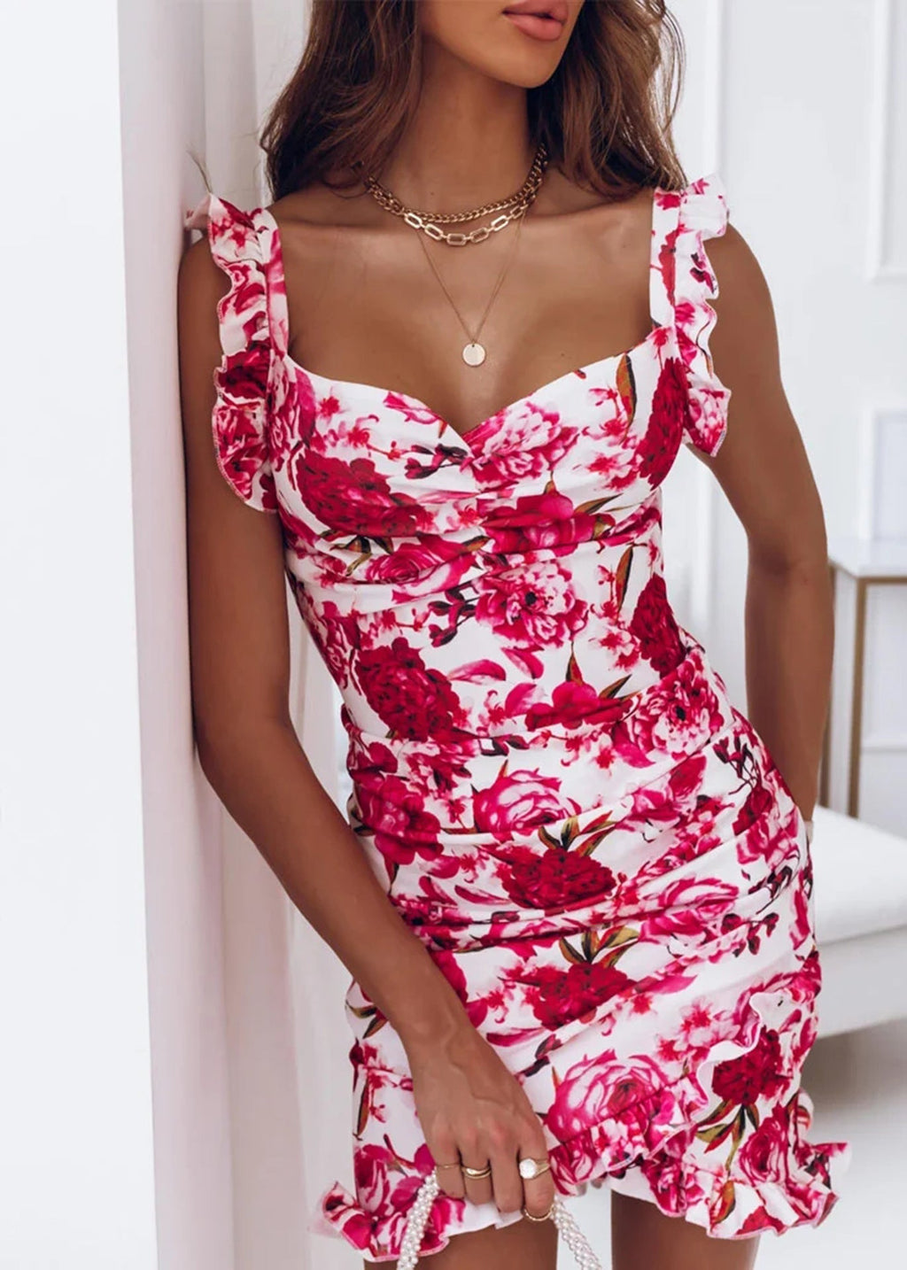 Elara | Bodycon Dress V-Neck Ruched Bust - Lumina
