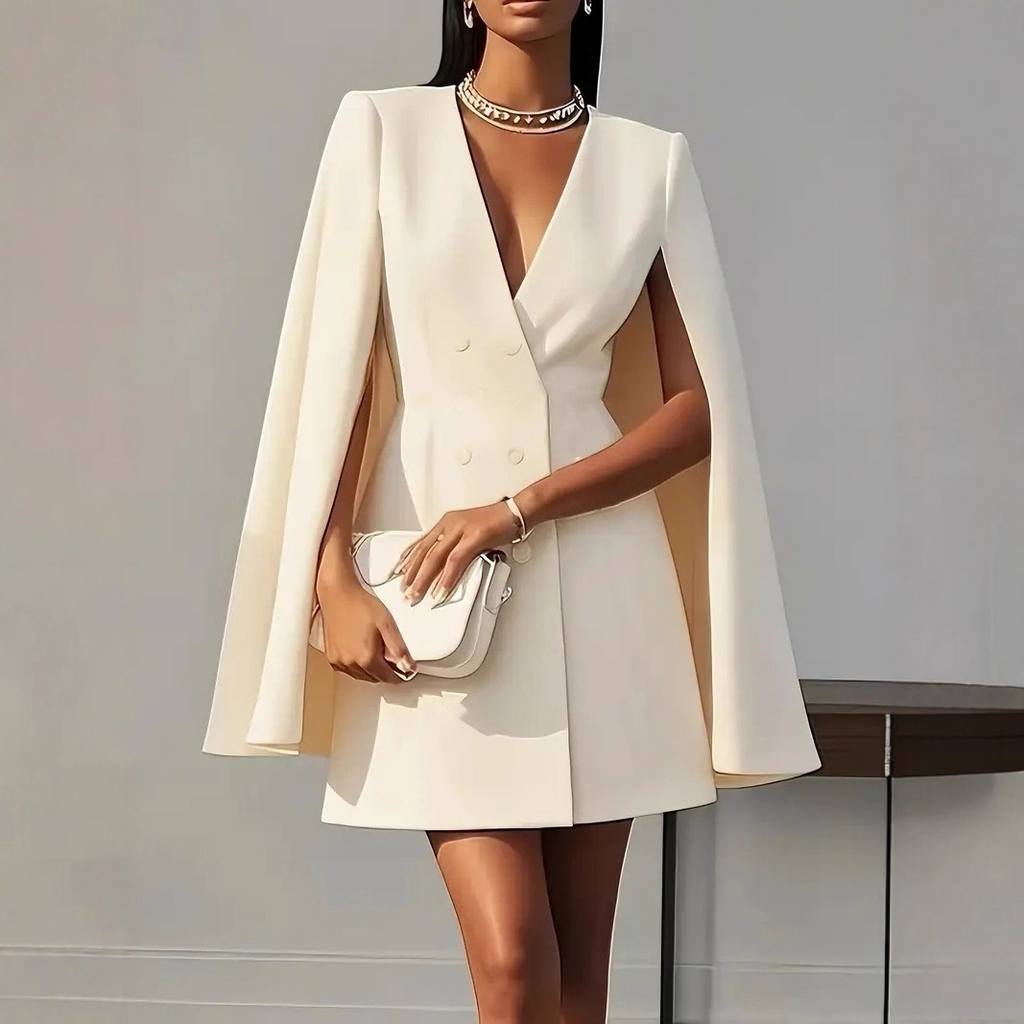 Elara | Double-Breasted Cape Mini Dress - Lumina