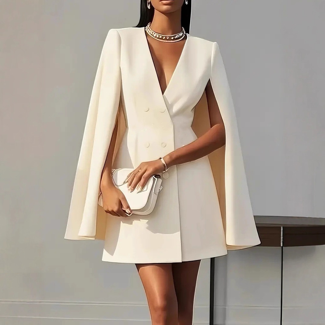 Elara | Double-Breasted Cape Mini Dress - Lumina
