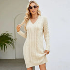 Elara | Knit Dress Slim Fit V-Neck Mini - Lumina