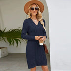 Elara | Knit Dress Slim Fit V-Neck Mini - Lumina