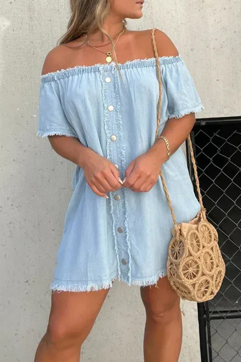 Elara | Off-Shoulder Denim Dress - Lumina