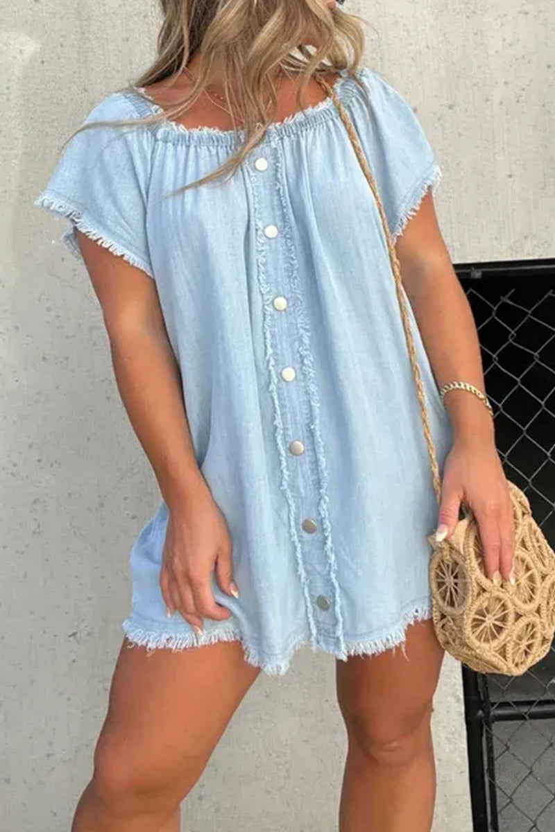Elara | Off-Shoulder Denim Dress - Lumina