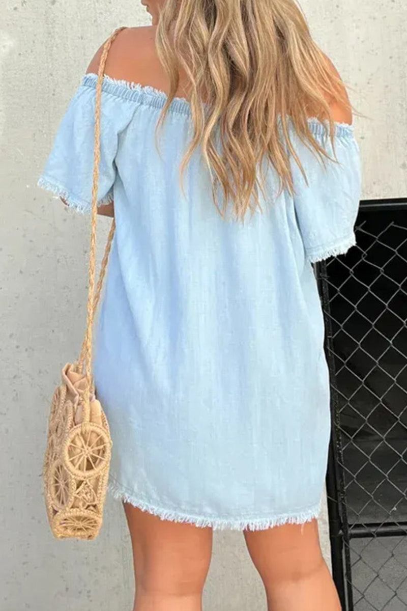 Elara | Off-Shoulder Denim Dress - Lumina