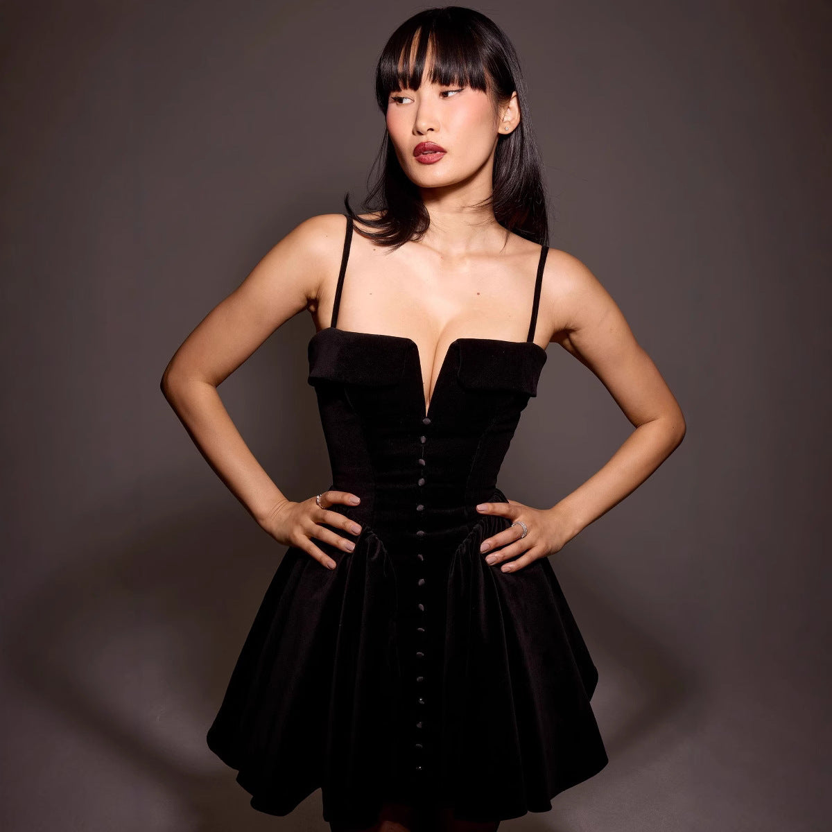 Elara | Velvet A-Line Mini Dress - Lumina