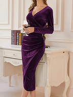 Elara | Velvet Wrap Dress V-Neck - Lumina