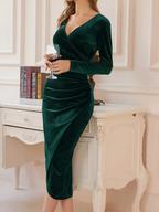 Elara | Velvet Wrap Dress V-Neck - Lumina