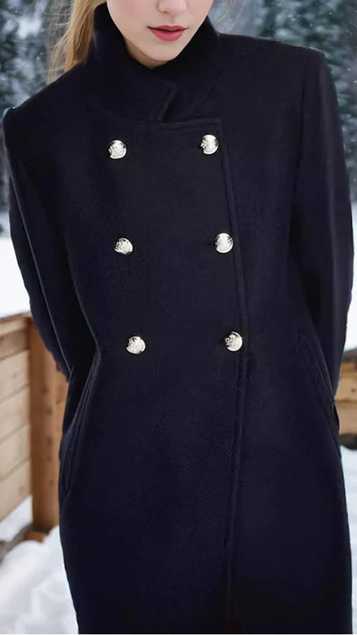 Elena | Collar Maxi Navy Structured Coat - Lumina