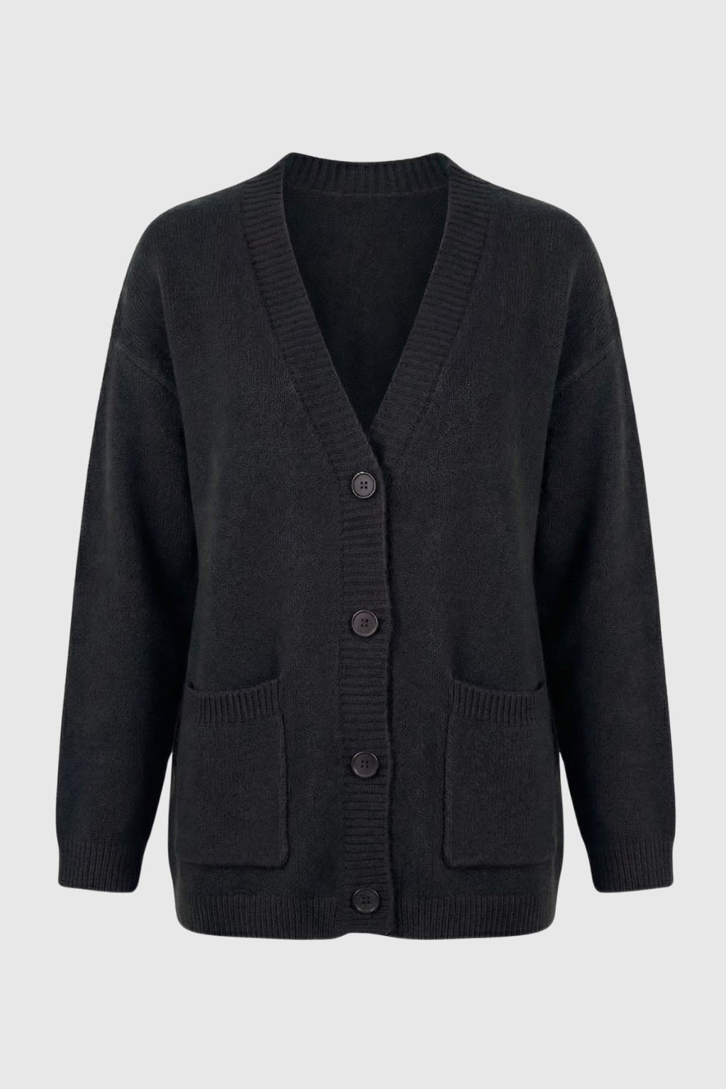 Elena | Cozy Black Knit Cardigan with Ribbed Details - Lumina