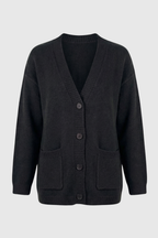 Elena | Cozy Black Knit Cardigan with Ribbed Details - Lumina